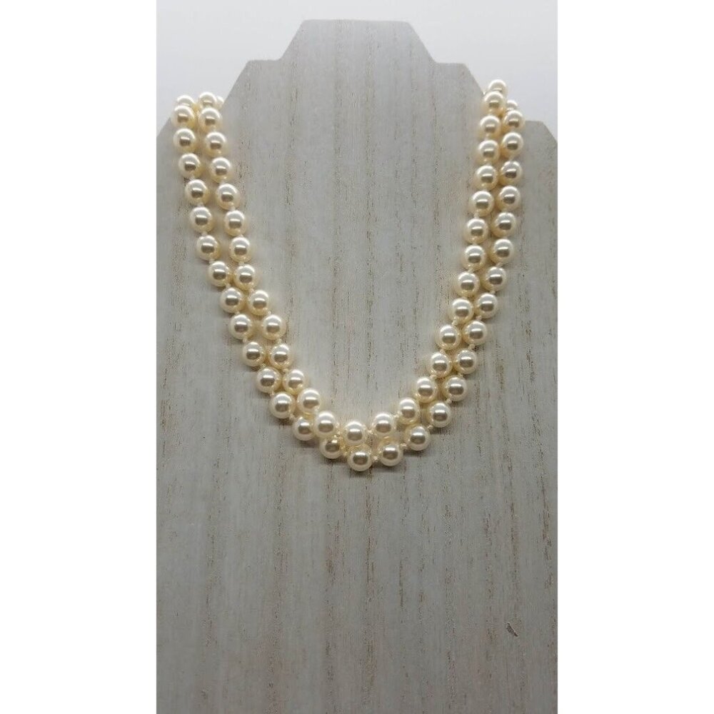 Roman‎ RMN Hand Knotted Simulated Pearl Multi Strand 15" Necklace White Luster